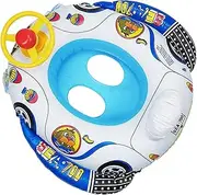 Baby Pool Float, Inflatable PVC Infant Pool Float, Police Car Herd Toddler Floaties with Steering Wheel for Kids Age 0-3 Floats Infant Toddler
