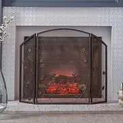Fireplace Screen Guard, Fireplace Screen Folding Fire Screen， Vintage Style Fireside Hearth Decor， with Leaves Pattern， for Outdoor or Indoor Use (Color : Black) (Red Copper)