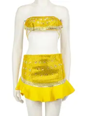 Yellow Embellished Top & Mini Skirt Set