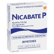 Nicabate P 24 Hour Transdermal 21mg Patches 28 Pack 114mg Nicotine Quit Smoking