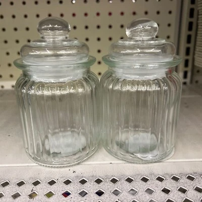 2- Square Knobbed Apothecary Jar w/ Bubble Gum Style Lid 5 1/4" Tight Seal