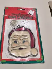Vintage Santa Claus Stained Glass Window Decor Sun Light Catcher Effect Kmart