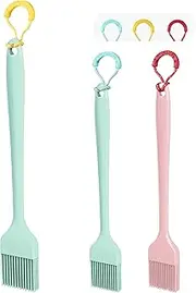 Festive Silicone Basting Pastry Brush Sauce Brush with Storage Ring Color Food Brushes Gilling Silicone Easy Spreading Easy to Clean for Family Party Picnic BBQ Grill Meat Sausages Baking