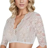GFPGNDFHG Dirndlbluse Spitze Langarm, Trachten Damen Dirndlbluse Spitze - Weiß Dirndlbluse Kurzarm Oktoberfest Dirndlblusen Halbarm Tracht Bluse Trachtenbluse Spitze Dirdlblusen Dirndl Bluse Creme