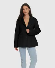 [Belle & Bloom] Stuck On You Wool Blend Cinched Waist Blazer - Black