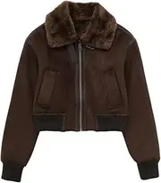 [Generic] Women's Double-Sided Cut Thick Jacket With Lapel Zipper Casual Loose Short Jacket