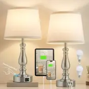 Table Lamps for Bedrooms Set of 2 - Touch Brushed Nickel Base and White color