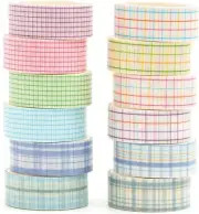 12 Rolls Grid Washi Tape Set Plaid Arts Adhesive Tapes Basic Patterns Decorative