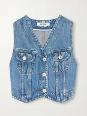 [RE/DONE] RE/DONE - Cropped Paneled Denim Vest - Light denim - small small Blue