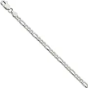 [JewelryWeb] 925 Sterling Silver Solid Polished 4mm Pave Flat Figaro Chain Bracelet Lobster Claw Jewelry Gifts for Women - Length Options: 18 20 23