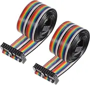 uxcell 2Pcs Flat Ribbon Cable 2.54mm Pitch 20 Pin Type-C Rainbow IDC Flat Ribbon Wire Connector 118cm Length Wires