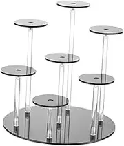 Perfk Round Acrylic Display Riser Stand Mini Rings Display Stand 7 Tier Cupcake Stand Display Rack,for Action Figures,Rings,Dessert , black