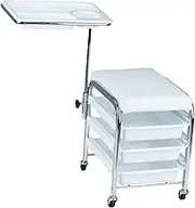 kokiya Manicure Beauty Tool Cart Chair Stool Premium Utility, Professional with Drawers, Rolling Storage Trolley for Barber Salon, White