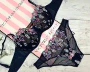 Victoria's Secret Dream Angels Demi Bra Cheeki 2 pcs Set embroidery Floral Blue