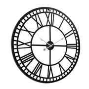 60CM Large Wall Clock Roman Numerals Round Metal Luxury Home Decor Black