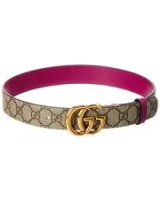 Gucci Gg Marmont Reversible Gg Supreme Canvas & Leather Belt Women's Pink 65