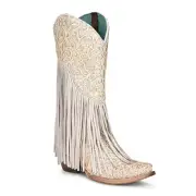Corral® Ladies Paisley Fringed Lamb Overlay White Snip Toe Boots C3955