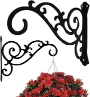 GSY 2 Pcs Hanging Plant Bracket 12-Inch,Wall Hook Hanging Plant Brackets,Black Iron Plants Indoor/Outdoor Planter Hangers Hooks,for Hanging Lanterns,Bird Feeders,Wind Chimes,Planters