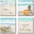 Stylish Beach-Themed Canvas Art - 4 Panels Featuring Drift Bottles & Seashells