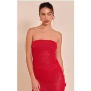 Tomato Red Textured Sequin Bandeau Top, Tomato Red