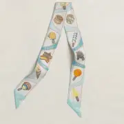 New unused HERMES Twilly Scarf Funny Ice Cream New Silk Cute Light Blue Oran