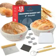 Round 9" Bread Proofing Basket Set with Accessories for Sourdough Baking