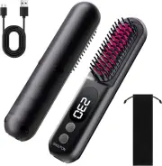 Cordless Hair Straightener Comb Flat Iron LED Temp Control Portable