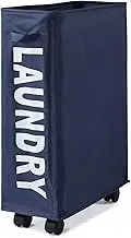Surblue Slim Laundry Basket with Wheels Collapsible Rolling Dirty Laundry Hamper with Handle Home Corner Storage Bin(Darkblue,L)
