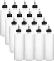 Bekith 16 Pack 8oz Plastic Squeeze Bottles with Twist Top Caps, Empty Boston Dispensing Bottles for Cookie Decorating, Sauces, Condiments, Arts and Crafts
