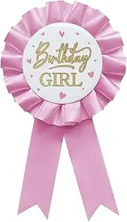 YHEZXUN Birthday Girl Tinplate Badge Pin Pink Satin Fabric Happy Birthday Themed Button Pin Party Decorations Award Ribbon Badge