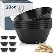 Wheat Straw Bowl Sets,6 PCS Unbreakable Cereal Bowl 50 OZ,Microwave and Dishwasher Safe Bowls,Super Big Bowl Sets BPA Free Eco Friendly Bowl for Serving Soup,Oatmeal and Salad (Black)