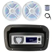 Pyle Marine Radio,Adapter,Spa Bezel,Antenna,Wire, 2x 6.5" 250W LED White Speaker
