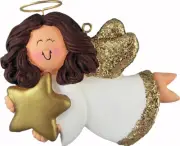 Angel with Star Female Brown Personalized Christmas Tree Ornament