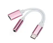 DOONJIEY USB Type-C Male to 3.5mm Earphone Audio Charging Splitter Adapter Cable Rose Gold