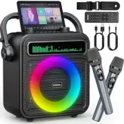 Karaoke Machine with 2 Wireless Microphones, Portable Bluetooth Speaker w/PA