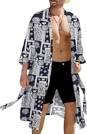 [COOFANDY] Men's Lightweight Kimono Robe Japanese Bathrobes Open Front Long Cardigan Cloak with Belt