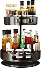 MOTRAIN 2 Tier Round Spice Rack, Carbon Steel Turntable, 360° Rotating Cupboard Organizer, Condiment Holder, Storage Rack for Kitchen Cabinet Countertop Pantry