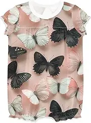 [miaozhen] Baby Girls' 1-Piecing Rompers Ruffled Sleeve Romper Jumpsuit Toddler Girl Cotton 1-Piecing Outfit 12M Black and White Butterfly Blush Peach ropita de, Black and White Butterfly Blush Peach