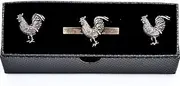 [MRCUFF] Chicken Rooster Gunmetal Black Pair Cufflinks and Tie Bar in a Presentation Gift Box with Polishing Cloth