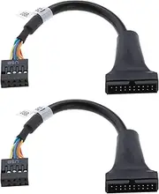 EMSea 2 Pack USB 3.0 20 Pin Motherboard Male to 9 Pin Female Cable Adapter Copper