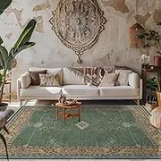 Area Rugs Living Room Large,Washable Retro Green Bedroom Floor Carpet,Indoor Non-Slip Accent Rug Home Office Floor Carpet, 160 X 230 cm
