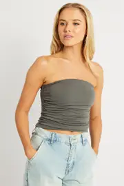 Grey Bandeau Top Side Rushed Supersoft - Size 16XL, Women's Bandeau