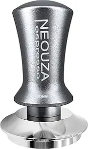 [NEOUZA] Coffee Tamper Spring Loaded for Espresso Machine Anti-Stick Self-Leveling,Stainless Steel Flat Base,Refined Aluminium Handle(53mm, Gray)