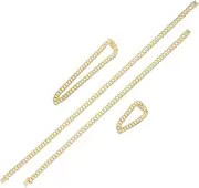 [ARTSEWPLY] Link Chain Necklace Bracelet Set Rhinestone Jewelry Zinc Alloy Fashionable Chain for Men Women