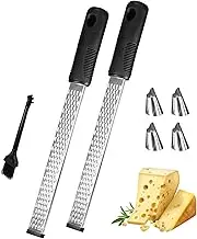 Pack of 2 Premium Zester Grater with Brush, Universal Stainless Steel Zester Grater Kit, Multifunctional for Lemon Grater, Garlic Nutmeg Sharp Grater, Fine Grater with Silicone Handle for Vegetables,