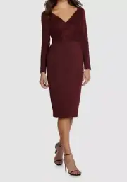 $395 Aidan Mattox Women Red Metallic V Neck Dress Size 6