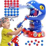 EagleStone Moving Dinosaur Shooting Game for Kids with Spray & Auto Scoring, Dino Target Toy with 2 Foam Blasters, 48 Foam Balls, Sound Effects – Fun Boys & Girls, Party Favor