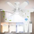 Socket Fan Light,Ceiling Fans with Lights and Remote, Dimmable LED White