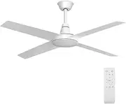 Krear 52" Ceiling Fan with Remote Control, Wood Ceiling Fans with 4 Blades, 6 Speed DC Motor, Indoor Outdoor Ceiling Fan for Patio, Bedroom, Living Room, Office, White