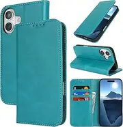 Cavor for iPhone 16 Case, iPhone16 Case Cowhide Pattern PU Leather Book Wallet Magnetic Kickstand Flip Cover Phone Cases with Card Slots(6.1") -Sky Blue
